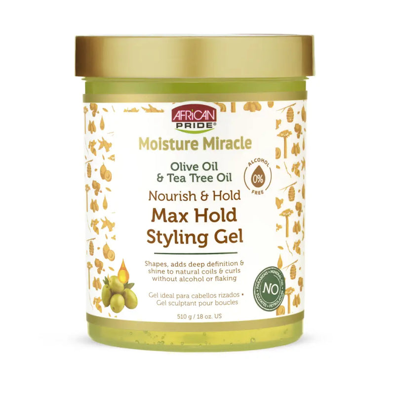 African Pride Moisture Miracle Max Hold Styling Gel Olive Tea Tree, 18 Oz.