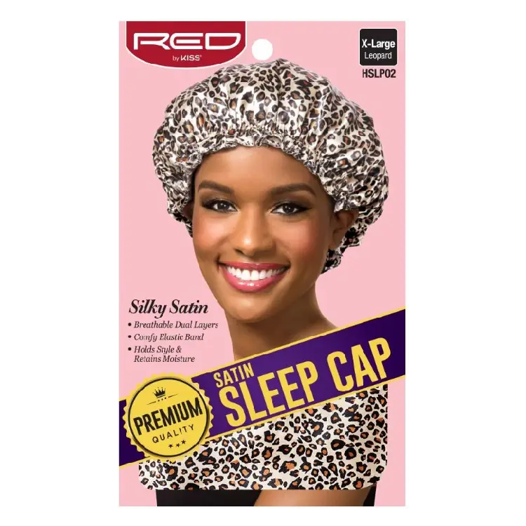 Red by kiss [Premium] Satin Sleep Cap, Leopard, X-Large HSLP02