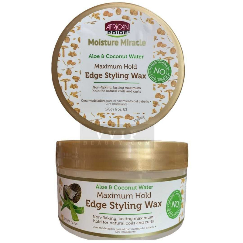 African Pride Moisture Miracle Aloe & Coconut Water Maximum Hold Edge Styling Wax 6 oz (B00148)