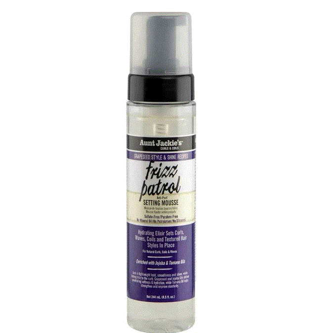 Aunt Jackie's Grapeseed Style & Shine Recipes FRIZZ PATROL Anti-Poof Twist & Curl Setting Mousse 8.5oz