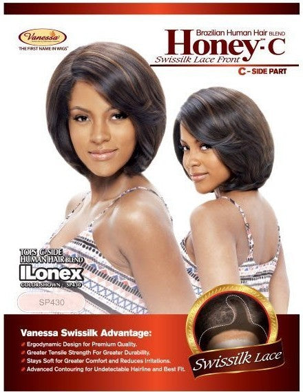 VANESSA HONEY BRAZILIAN HUMAN HAIR BLEND C-SIDE SWISS LACE FRONT WIG TCHB ILONEX